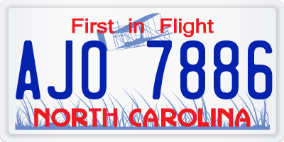 NC license plate AJO7886