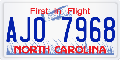 NC license plate AJO7968