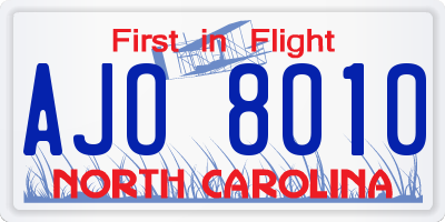 NC license plate AJO8010