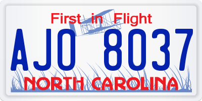 NC license plate AJO8037