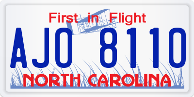 NC license plate AJO8110