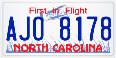 NC license plate AJO8178