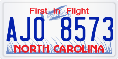NC license plate AJO8573