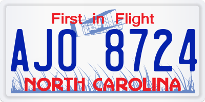 NC license plate AJO8724