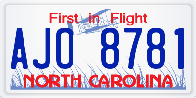 NC license plate AJO8781