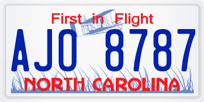 NC license plate AJO8787