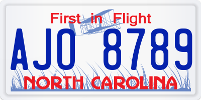 NC license plate AJO8789