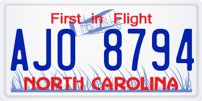NC license plate AJO8794