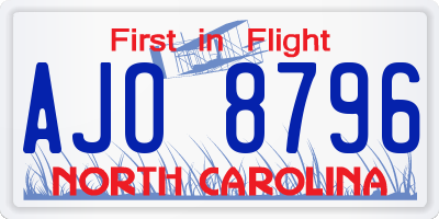 NC license plate AJO8796