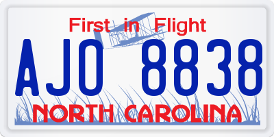 NC license plate AJO8838