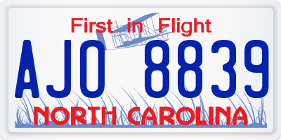 NC license plate AJO8839