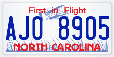 NC license plate AJO8905