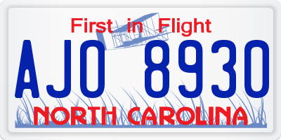 NC license plate AJO8930