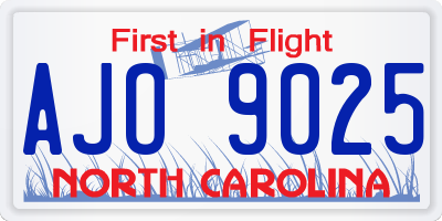 NC license plate AJO9025