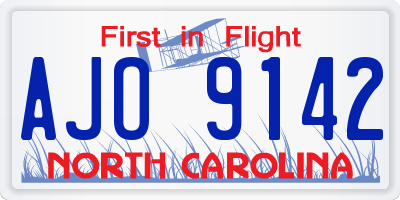 NC license plate AJO9142
