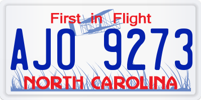 NC license plate AJO9273