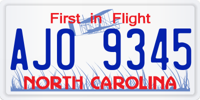 NC license plate AJO9345