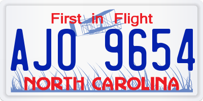 NC license plate AJO9654