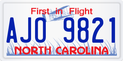 NC license plate AJO9821