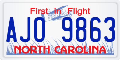 NC license plate AJO9863