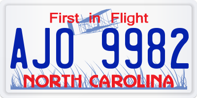 NC license plate AJO9982