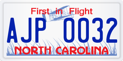 NC license plate AJP0032