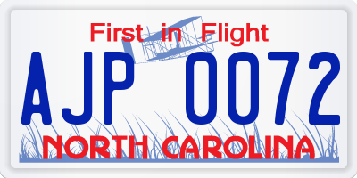 NC license plate AJP0072