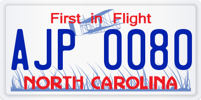 NC license plate AJP0080