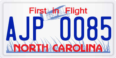 NC license plate AJP0085