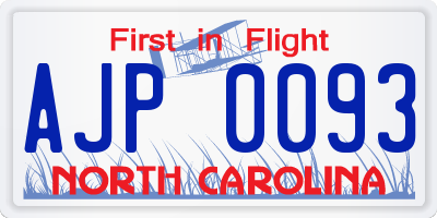 NC license plate AJP0093