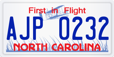 NC license plate AJP0232