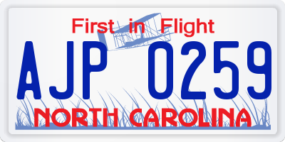 NC license plate AJP0259