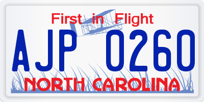 NC license plate AJP0260