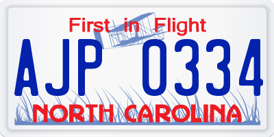 NC license plate AJP0334