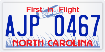 NC license plate AJP0467