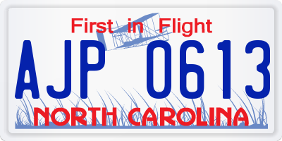 NC license plate AJP0613