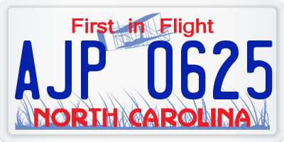 NC license plate AJP0625