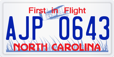 NC license plate AJP0643