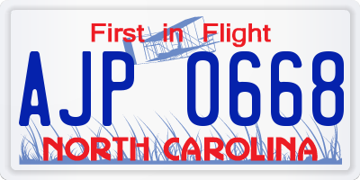 NC license plate AJP0668