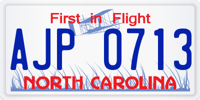 NC license plate AJP0713