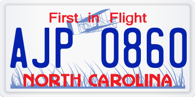 NC license plate AJP0860