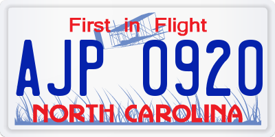 NC license plate AJP0920