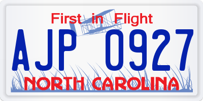 NC license plate AJP0927