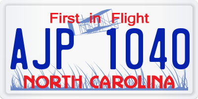 NC license plate AJP1040
