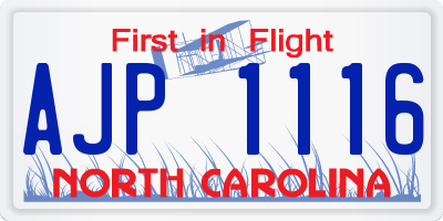 NC license plate AJP1116