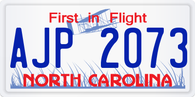 NC license plate AJP2073