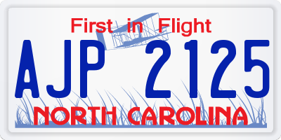NC license plate AJP2125