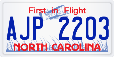 NC license plate AJP2203