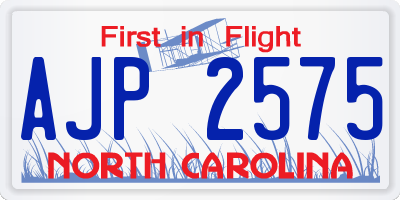 NC license plate AJP2575