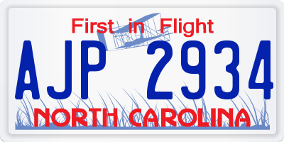 NC license plate AJP2934